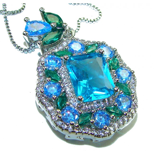 Vintage style 8.5 carat Aquamarine Swiss Blue Topaz .925 Sterling Silver handcrafted necklace