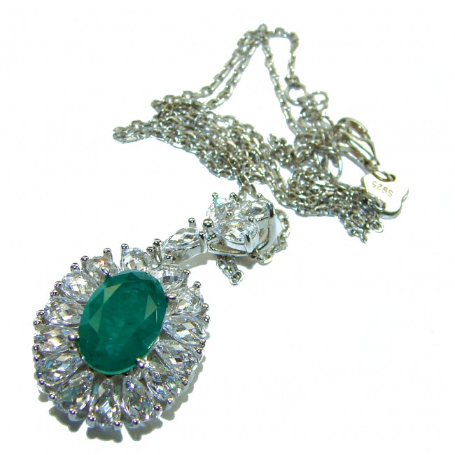Vintage style 7.5 carat Colombian Emerald .925 Sterling Silver handcrafted necklace