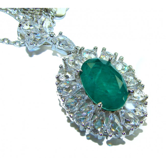 Vintage style 7.5 carat Colombian Emerald .925 Sterling Silver handcrafted necklace