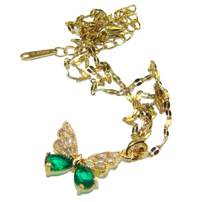 Luxurious Butterfly 6.8 carat Emerald 14K Gold over .925 Sterling Silver handmade Necklace