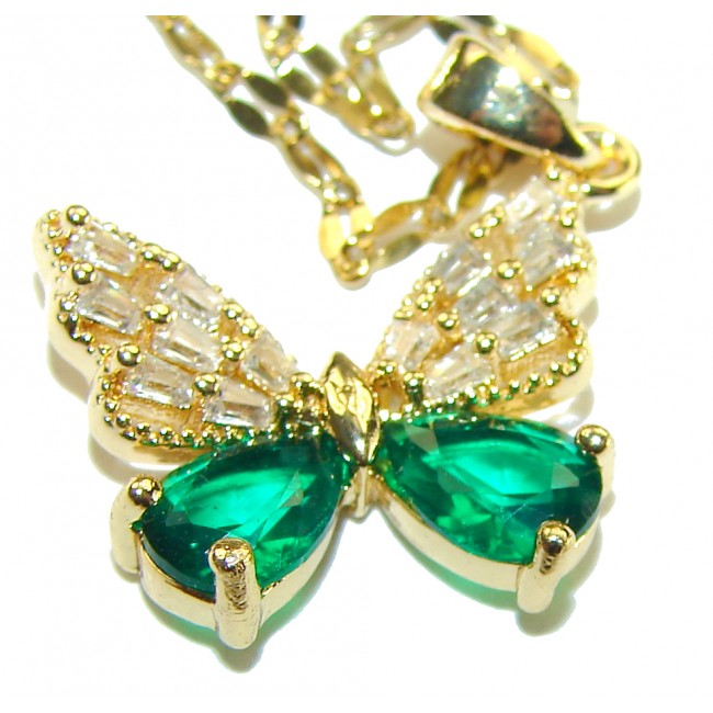 Luxurious Butterfly 6.8 carat Emerald 14K Gold over .925 Sterling Silver handmade Necklace