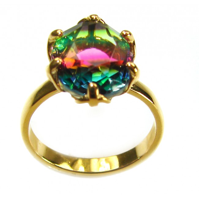 6.8 carat Brazilian Tourmaline 14K Gold over .925 Sterling Silver Perfectly handcrafted Ring s. 7