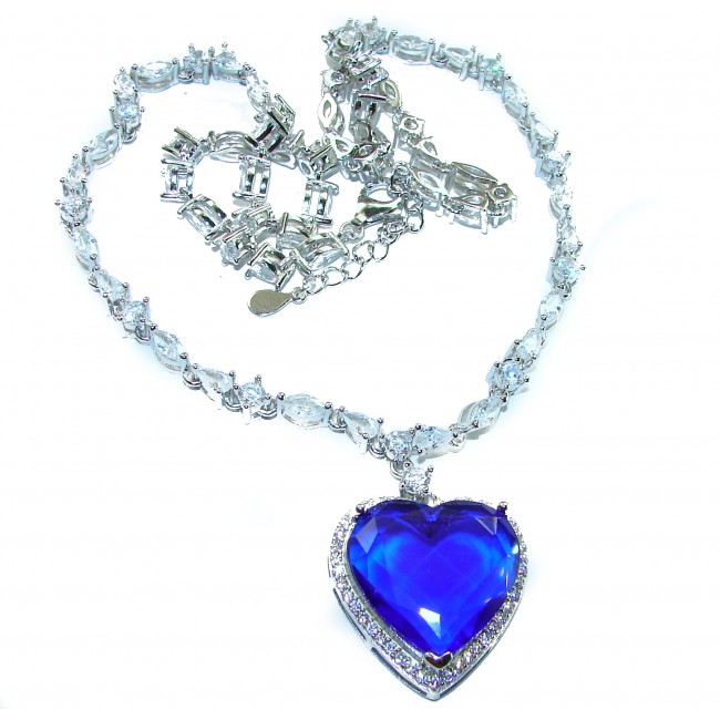 Titanic - Heart of The Ocean Necklace ~ 30.5 Ct Blue Sapphire Necklace In 925 Sterling Silver necklace