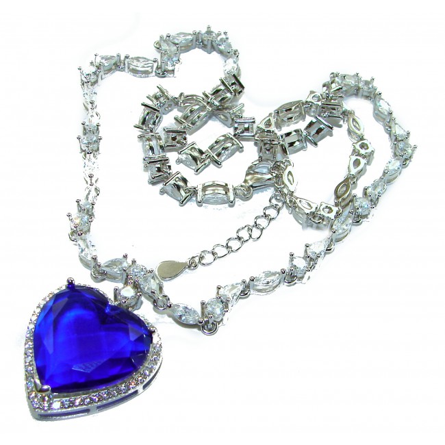 Titanic - Heart of The Ocean Necklace ~ 30.5 Ct Blue Sapphire Necklace In 925 Sterling Silver necklace