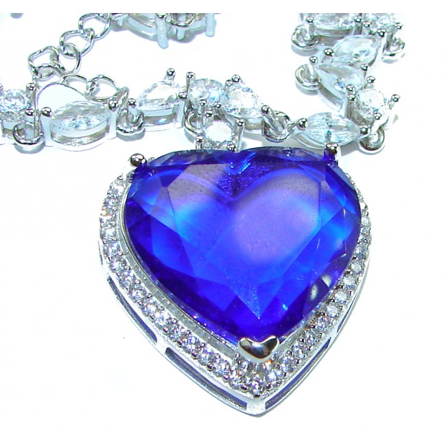 Titanic - Heart of The Ocean Necklace ~ 30.5 Ct Blue Sapphire Necklace In 925 Sterling Silver necklace