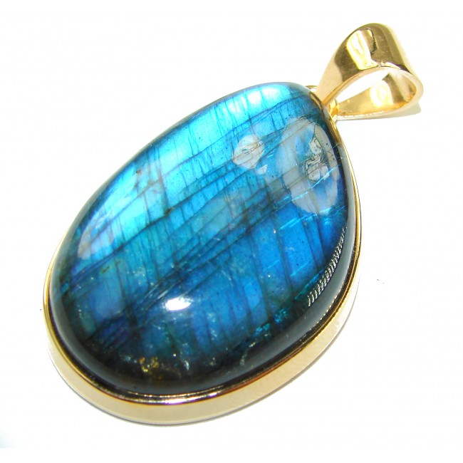 Magical Aurora 33.5 carat Fire Labradorite 14K Gold over .925 Sterling Silver handcrafted Pendant