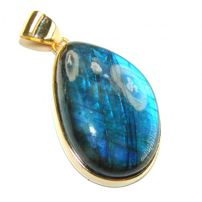 Magical Aurora 33.5 carat Fire Labradorite 14K Gold over .925 Sterling Silver handcrafted Pendant