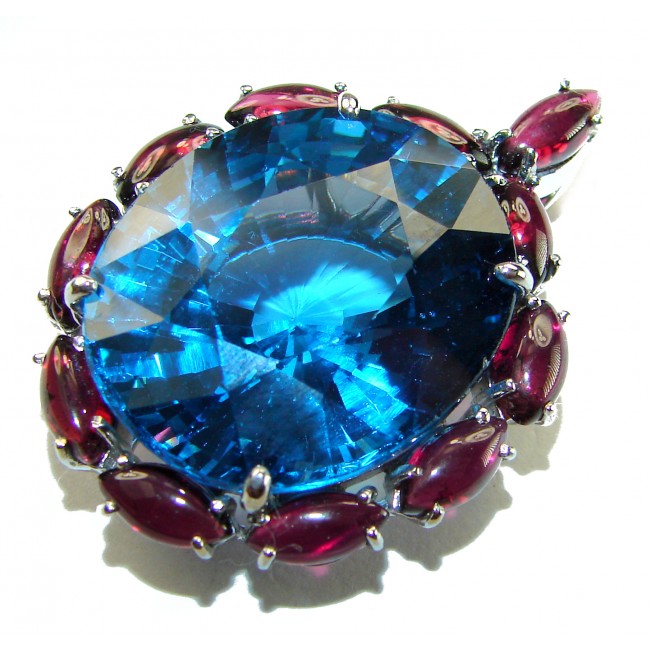 29.5 carat oval Cut Electric Blue Topaz Tourmaline .925 Sterling Silver handcrafted Pendant