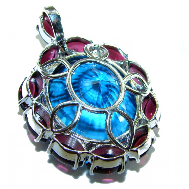 29.5 carat oval Cut Electric Blue Topaz Tourmaline .925 Sterling Silver handcrafted Pendant