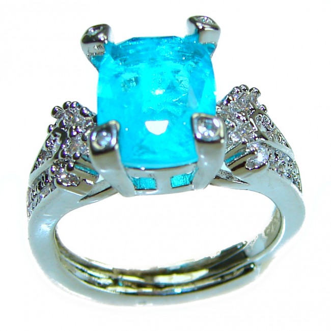 Wonderland 3.5 carat Paraiba Tourmaline .925 Sterling Silver Handcrafted Ring size 6