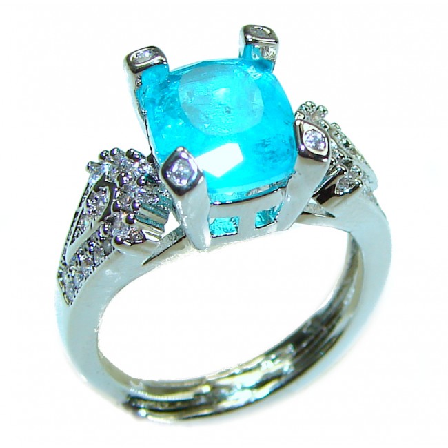 Wonderland 3.5 carat Paraiba Tourmaline .925 Sterling Silver Handcrafted Ring size 6