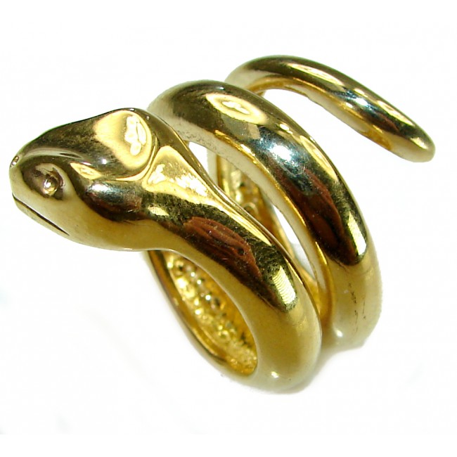 Large Golden Boa Snake 18K Gold over .925 Sterling Silver handcrafted Statement SPINAL Ring size 6 3/4