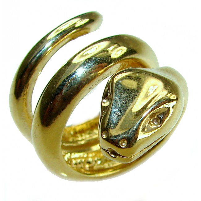 Large Golden Boa Snake 18K Gold over .925 Sterling Silver handcrafted Statement SPINAL Ring size 6 3/4