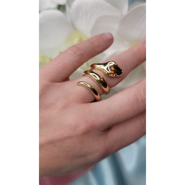 Large Golden Boa Snake 18K Gold over .925 Sterling Silver handcrafted Statement SPINAL Ring size 6 3/4