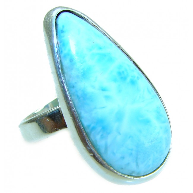 Blue Dreamer authentic Larimar .925 Sterling Silver handmade Large Solid ring size 7 adjustable - Close-up of Blue Dreamer Larimar ring in .925 sterling silver.