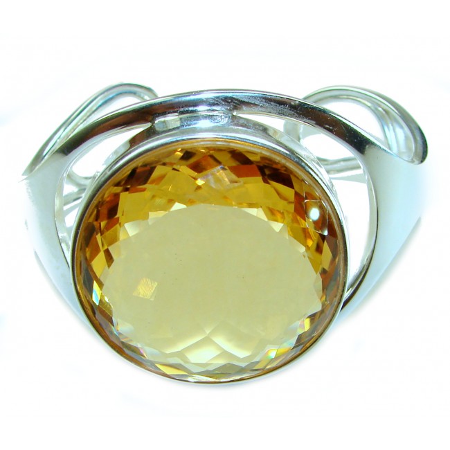 Simplicity 70.5 carat Genuine Lemon Quartz handcrafted .925 Sterling Silver Large Statement Bracelet / Cuff