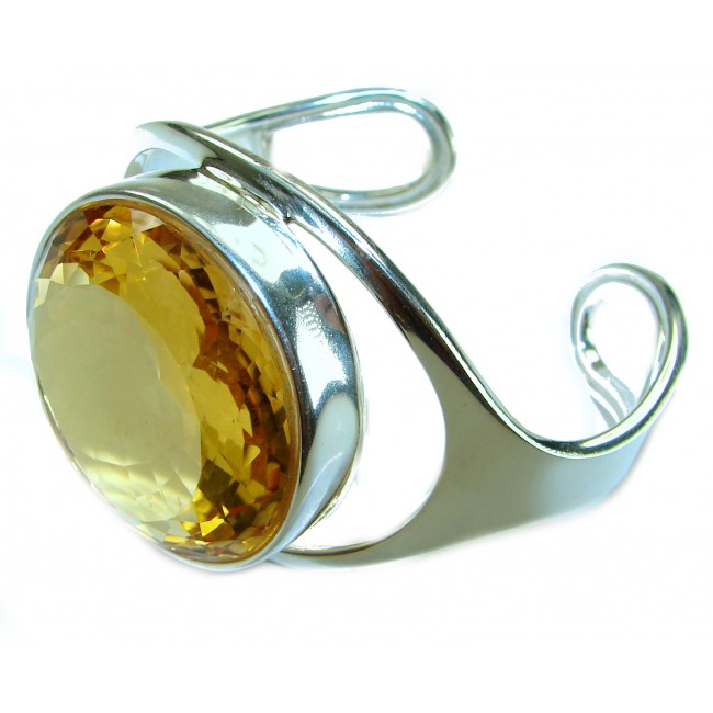 Simplicity 70.5 carat Genuine Lemon Quartz handcrafted .925 Sterling Silver Large Statement Bracelet / Cuff