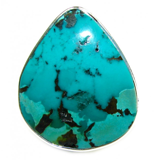 Solid Genuine Blue Turquoise .925 Sterling Silver handcrafted Ring size 7 adjustable