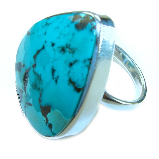 Solid Genuine Blue Turquoise .925 Sterling Silver handcrafted Ring size 7 adjustable