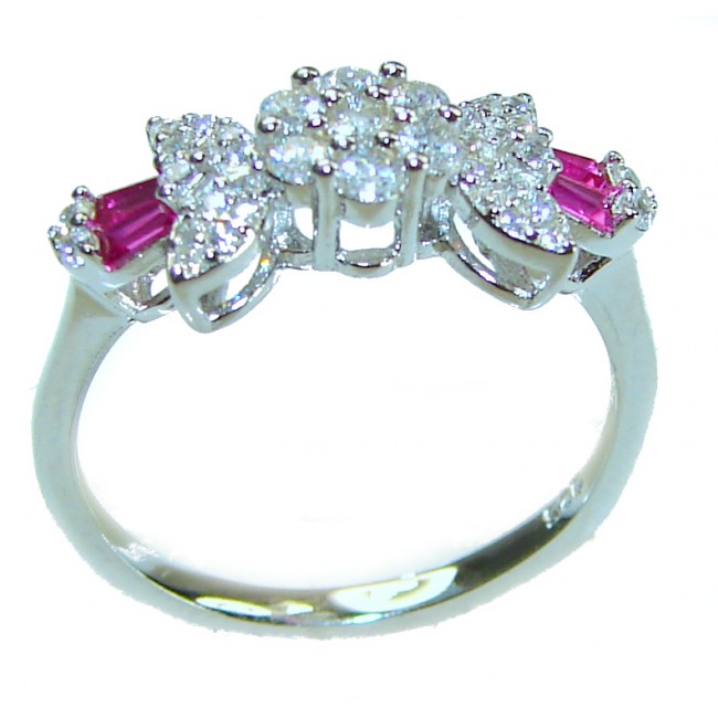 Bella Rosa Genuine 2.5 carat Ruby .925 Sterling Silver Statement Ring size 6 1/2 - Side view of Bella Rosa ruby and diamond sterling silver ring.