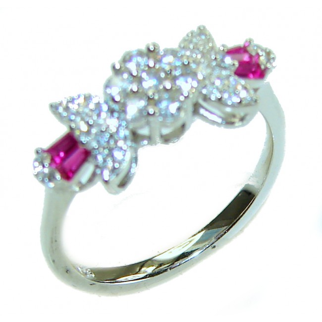 Bella Rosa Genuine 2.5 carat Ruby .925 Sterling Silver Statement Ring size 6 1/2 - Side view of Bella Rosa ruby ring in sterling silver.