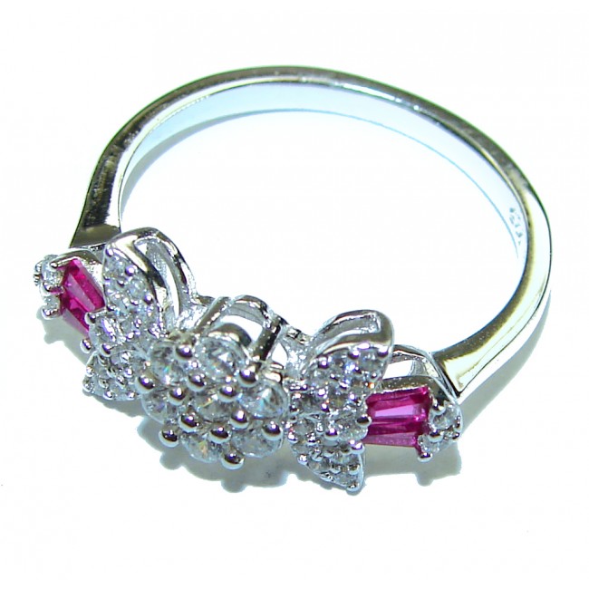 Bella Rosa Genuine 2.5 carat Ruby .925 Sterling Silver Statement Ring size 6 1/2 - Side view of Bella Rosa genuine ruby sterling silver ring.