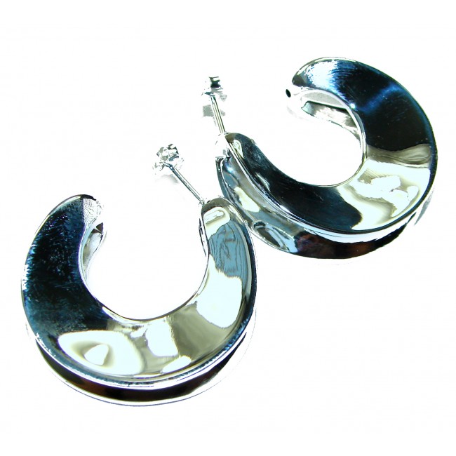 LARGE - EXTRAVAGANZA - Highly Polished Fancy .925 Sterling Silver Italy made Earrings - photo 3