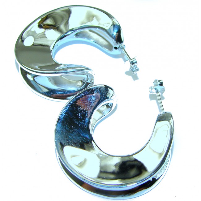 LARGE - EXTRAVAGANZA - Highly Polished Fancy .925 Sterling Silver Italy made Earrings - photo 2