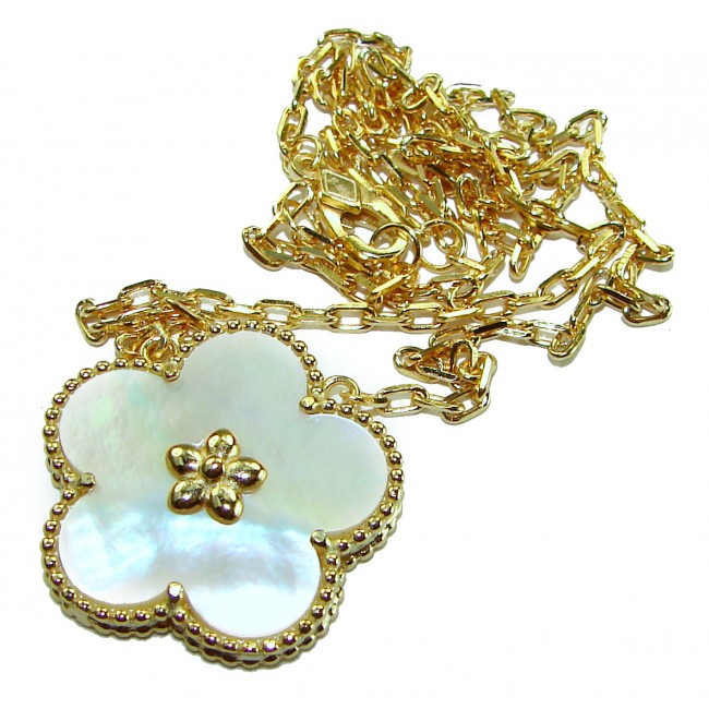 Precious Flower natural creamy Blister Pearl 14K Gold over .925 Sterling Silver Necklace