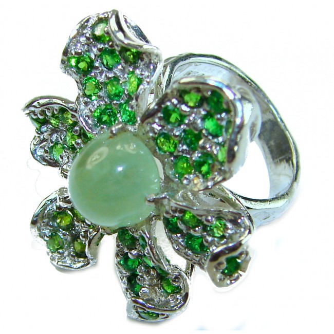Marvelous Natural 22.2 carat Tsavorite Garnet Prehnite .925 Sterling Silver handmade ring s. 6 1/4