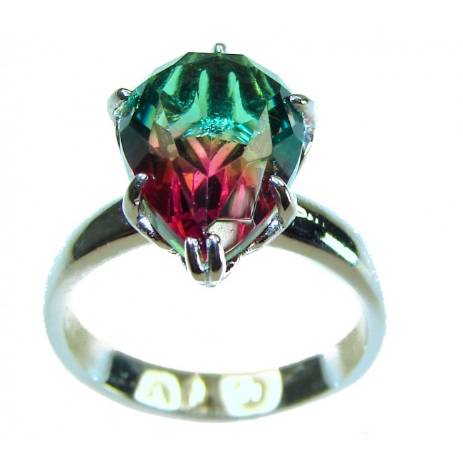 7.9 carat pear cut Brazilian Tourmaline 14K Gold over .925 Sterling Silver Perfectly handcrafted Ring s. 7