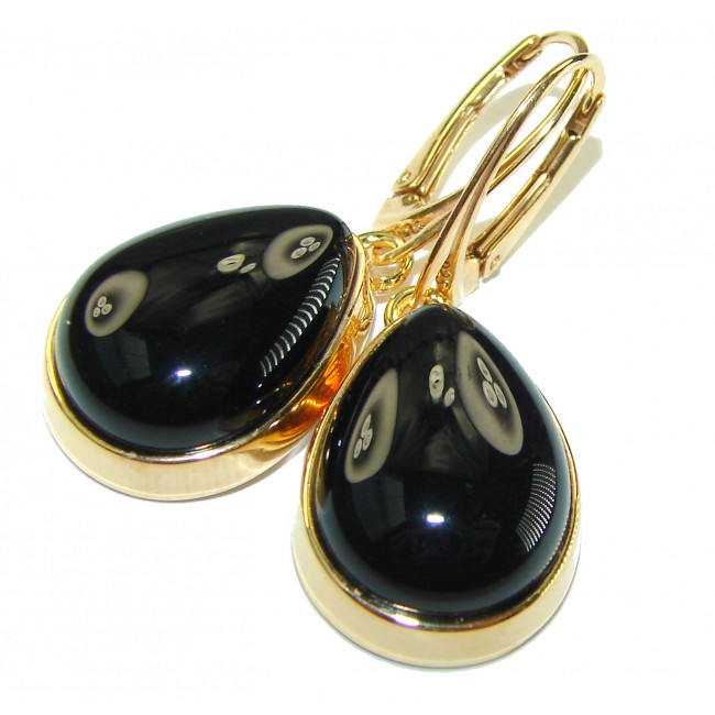 Outstanding authentic Onyx 14K Gold over .925 Sterling Silver Earrings