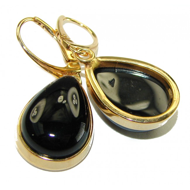 Outstanding authentic Onyx 14K Gold over .925 Sterling Silver Earrings