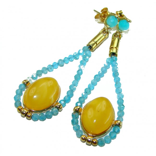 Seaside Genuine Aqumarine Baltic Amber 14K Gold over .925 Sterling Silver handcrafted earrings