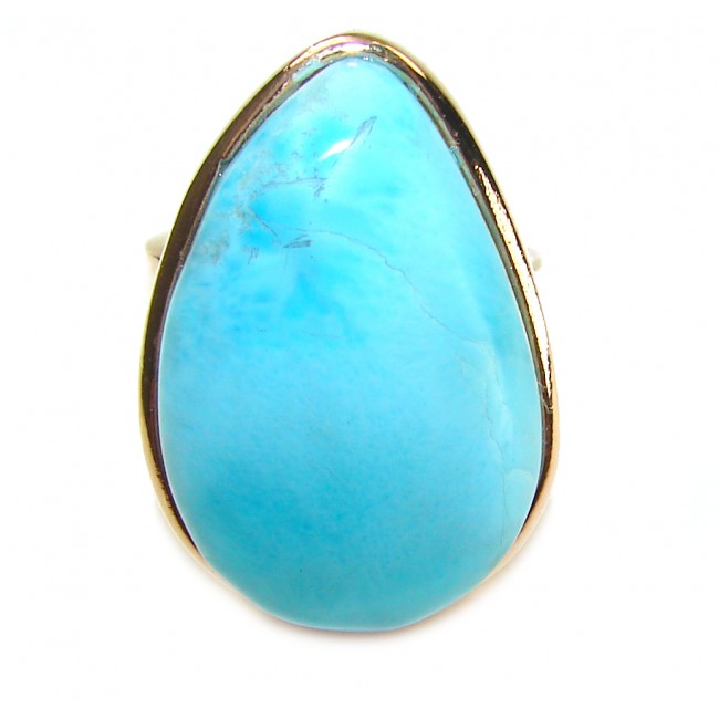 Blue Perfection Blue Larimar 18K Gold over .925 Sterling Silver handmade Large ring size 6 1/4 - Close-up of Blue Larimar set in 18K Gold over Sterling Silver.