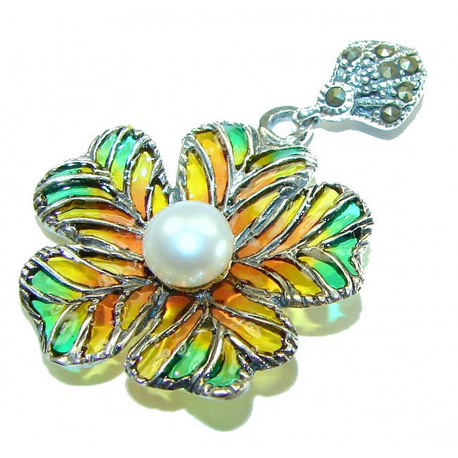 Masterpiece! Authentic Pearl Enamel .925 Sterling Silver handcrafted Pendant - photo 3