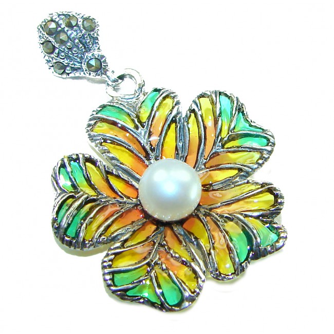 Masterpiece! Authentic Pearl Enamel .925 Sterling Silver handcrafted Pendant - photo 2