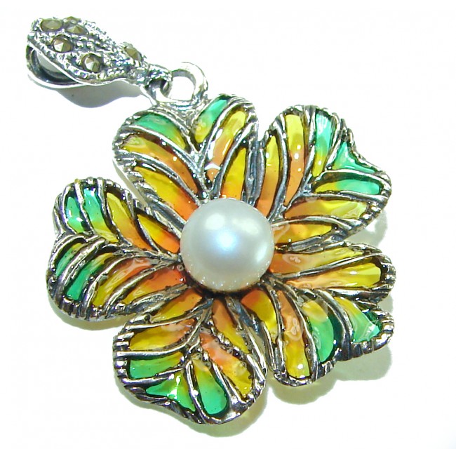 Masterpiece! Authentic Pearl Enamel .925 Sterling Silver handcrafted Pendant - photo 1