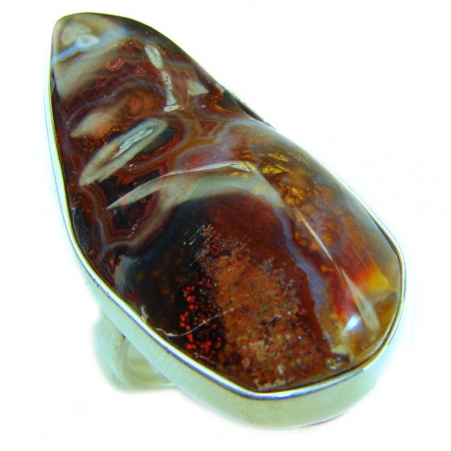 Mystery Genuine 55.2 CARAT Fire Agate .925 Sterling Silver Ring size 8 adjustable