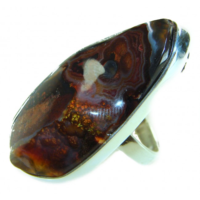 Mystery Genuine 55.2 CARAT Fire Agate .925 Sterling Silver Ring size 8 adjustable