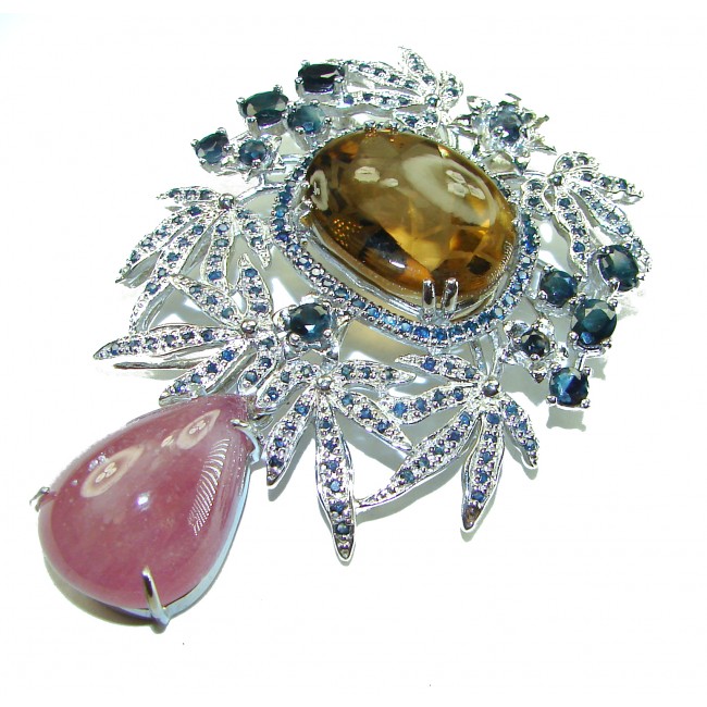 Mademoiselle - Spectacular 102.2 carat Champagne Topaz .925 Sterling Silver handmade Pendant Brooch