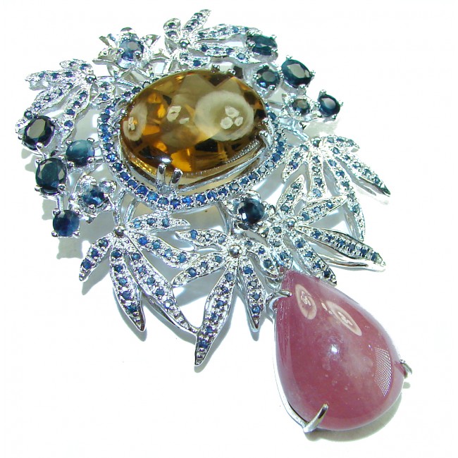 Mademoiselle - Spectacular 102.2 carat Champagne Topaz .925 Sterling Silver handmade Pendant Brooch