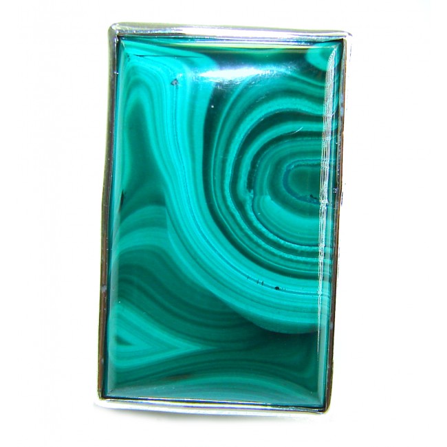 genuine inlay Malachite .925 Sterling Silver handcrafted ring size 7 adjustable