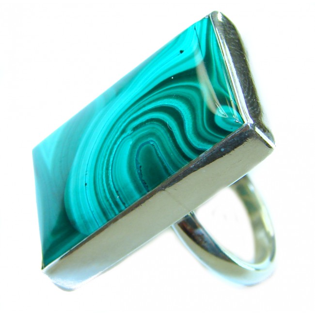 genuine inlay Malachite .925 Sterling Silver handcrafted ring size 7 adjustable