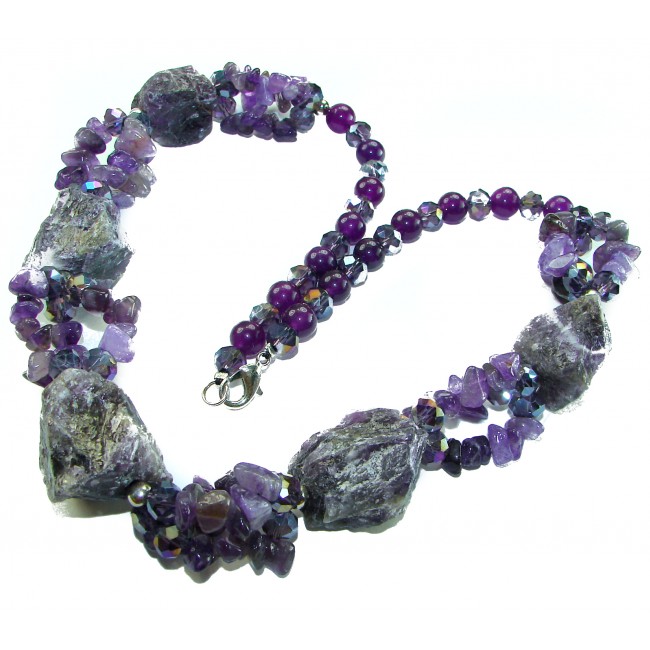 Authentic rough Amethyst .925 Sterling Silver 148.8 grams handmade Bohemian Style necklace