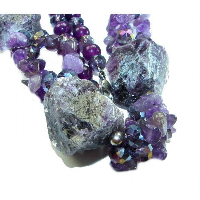 Authentic rough Amethyst .925 Sterling Silver 148.8 grams handmade Bohemian Style necklace