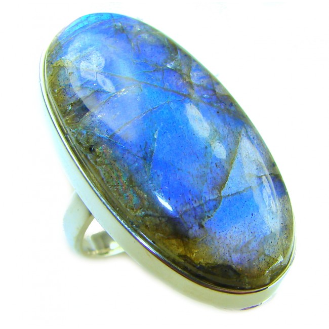 Shimmering Natural Labradorite .925 Sterling Silver handcrafted Large ring size 8 adjustable