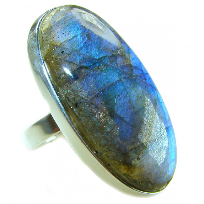 Shimmering Natural Labradorite .925 Sterling Silver handcrafted Large ring size 8 adjustable