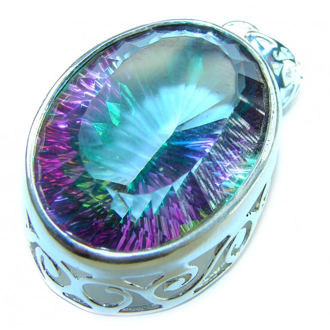 Blue Wonderland 49.7 carat oval cut Mystic Aurora Topaz .925 Sterling Silver handcrafted Pendant - photo 2
