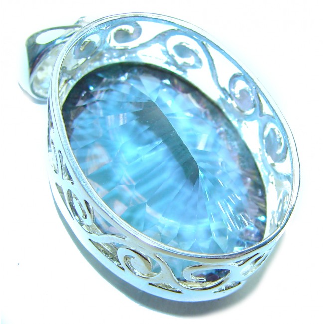 Blue Wonderland 49.7 carat oval cut Mystic Aurora Topaz .925 Sterling Silver handcrafted Pendant - photo 1